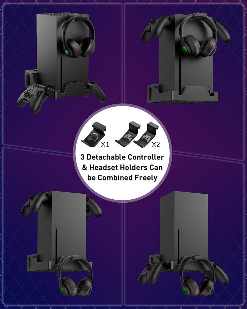 ZAONOOL Wall Mount for Xbox Series X Console - Sturdy Wall Shelf Kit Load Up to 45Lb, Dual Ventilation Design, Place Xbox Front Facing and Prevent from Falling (with 2 Controller Holder and 1 Headphone Stand) - Image 5